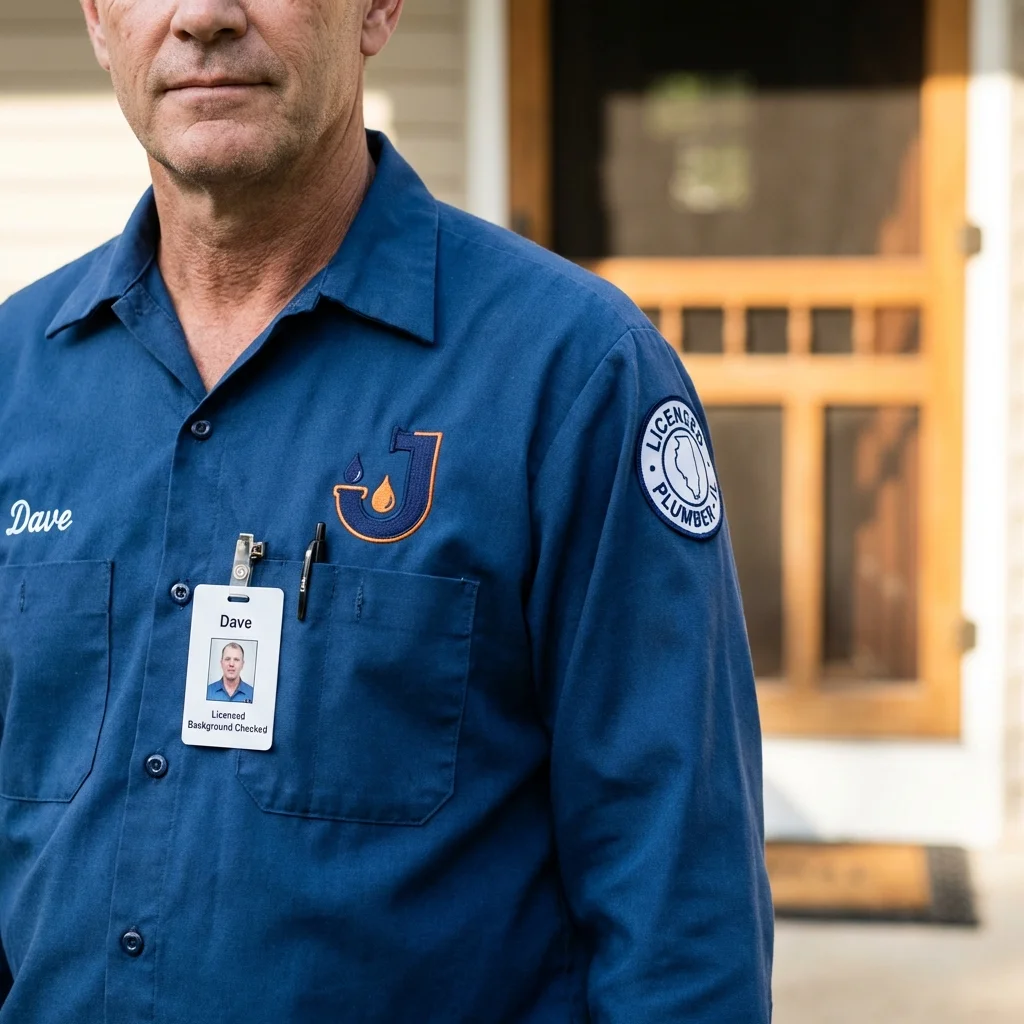 Licensed plumber showing ID badge in Wyoming, PA