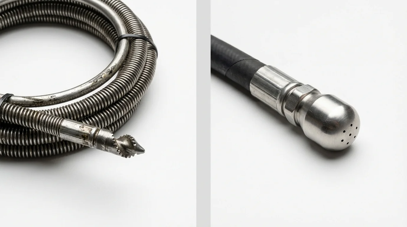 Drain snake cable and hydro jetting nozzle used for drain cleaning in Wyoming, PA