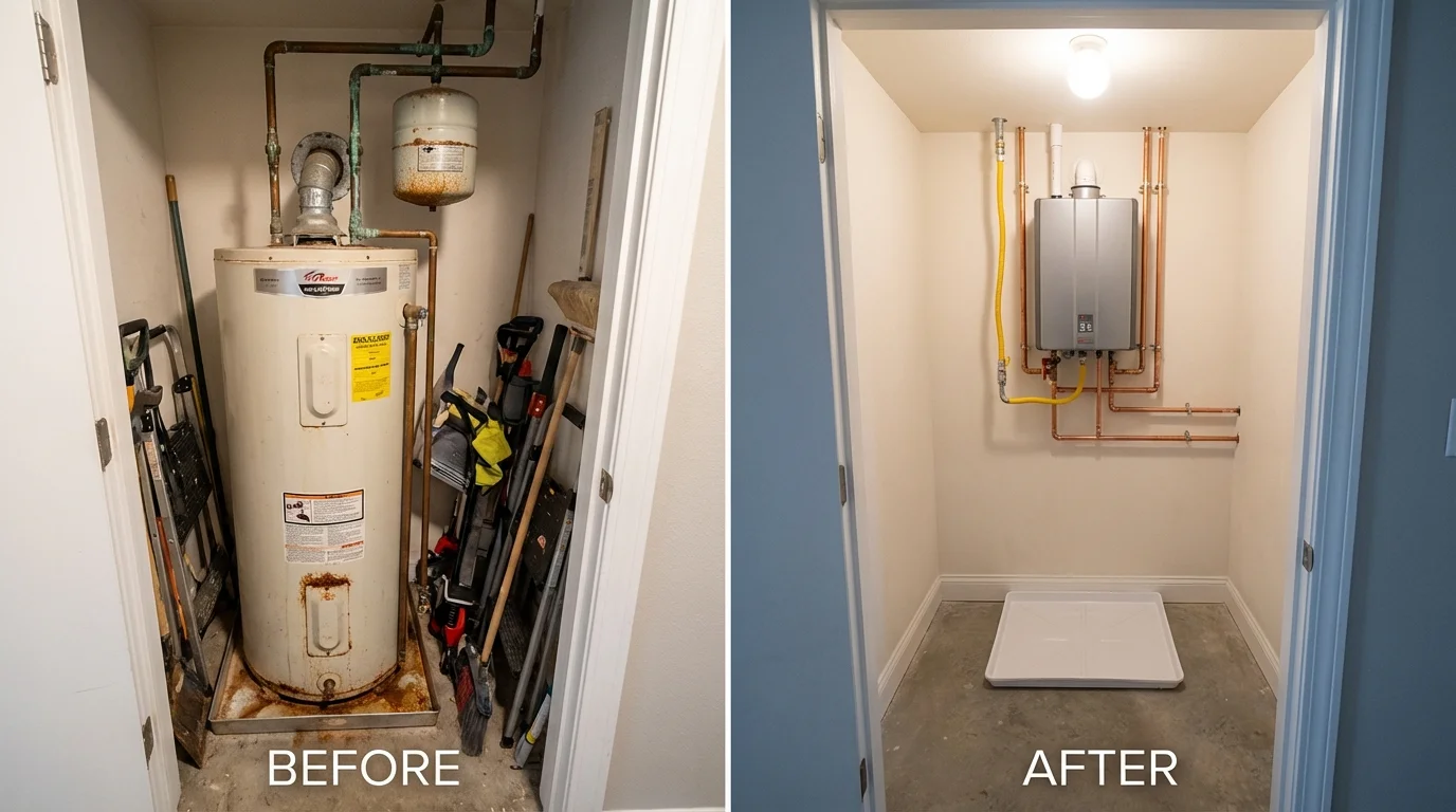 Tank water heater versus wall-mounted tankless unit comparison for Wyoming, PA homeowners