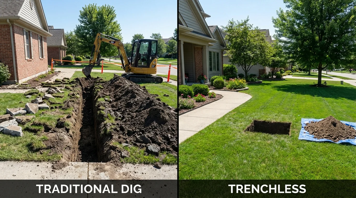 Trenchless sewer repair with minimal yard damage versus traditional excavation in Wyoming, PA